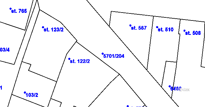Parcela st. 5701/204 v KÚ Hrádek u Znojma, Katastrální mapa