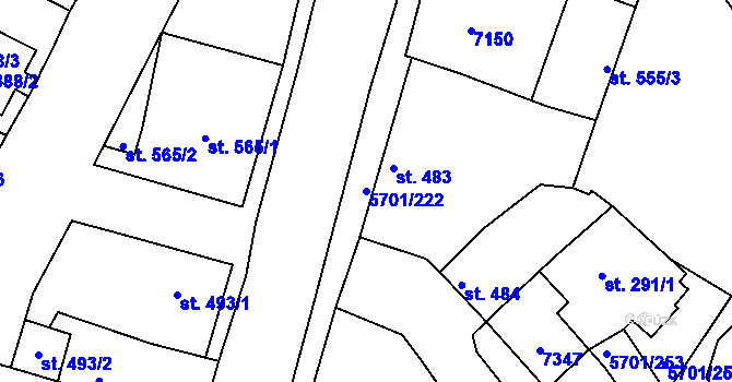 Parcela st. 5701/222 v KÚ Hrádek u Znojma, Katastrální mapa