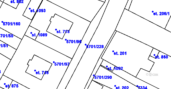 Parcela st. 5701/228 v KÚ Hrádek u Znojma, Katastrální mapa