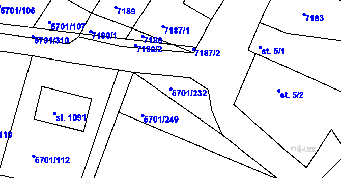 Parcela st. 5701/232 v KÚ Hrádek u Znojma, Katastrální mapa
