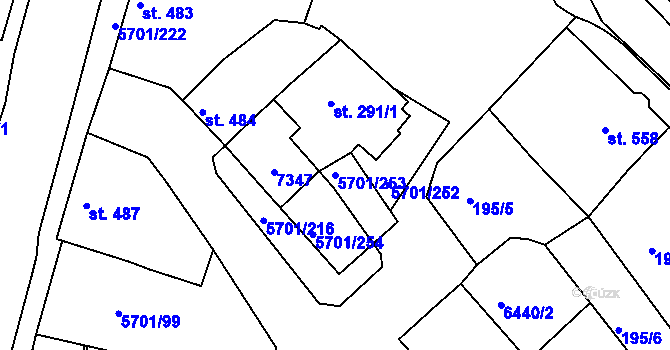 Parcela st. 5701/253 v KÚ Hrádek u Znojma, Katastrální mapa