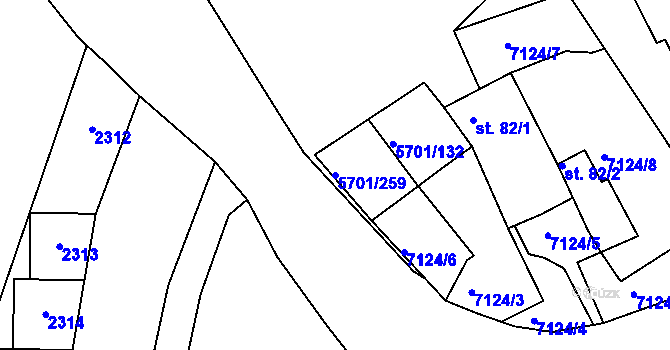 Parcela st. 5701/259 v KÚ Hrádek u Znojma, Katastrální mapa