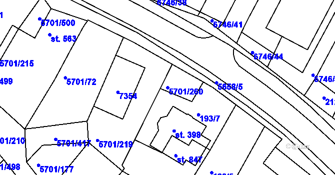 Parcela st. 5701/260 v KÚ Hrádek u Znojma, Katastrální mapa