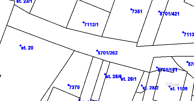 Parcela st. 5701/262 v KÚ Hrádek u Znojma, Katastrální mapa