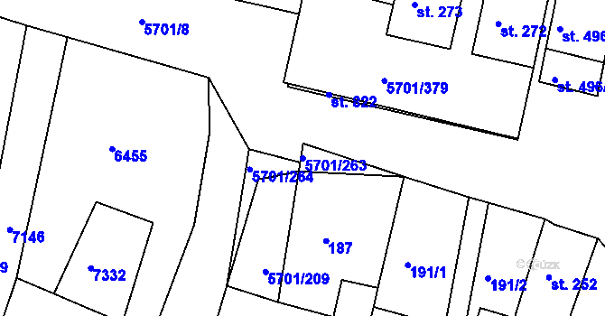 Parcela st. 5701/263 v KÚ Hrádek u Znojma, Katastrální mapa