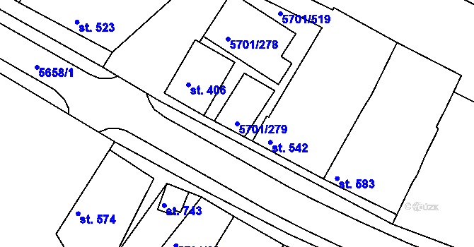 Parcela st. 5701/279 v KÚ Hrádek u Znojma, Katastrální mapa