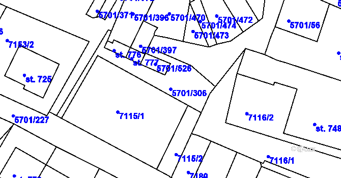 Parcela st. 5701/306 v KÚ Hrádek u Znojma, Katastrální mapa