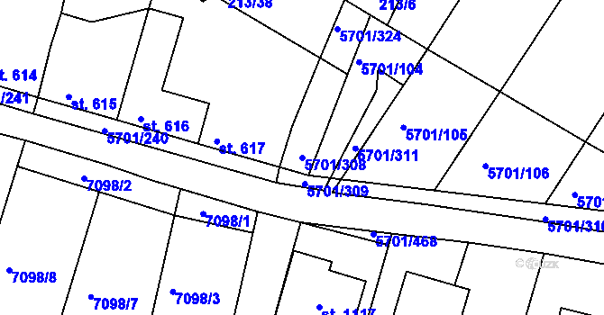 Parcela st. 5701/308 v KÚ Hrádek u Znojma, Katastrální mapa