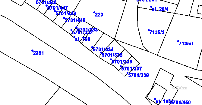 Parcela st. 5701/335 v KÚ Hrádek u Znojma, Katastrální mapa
