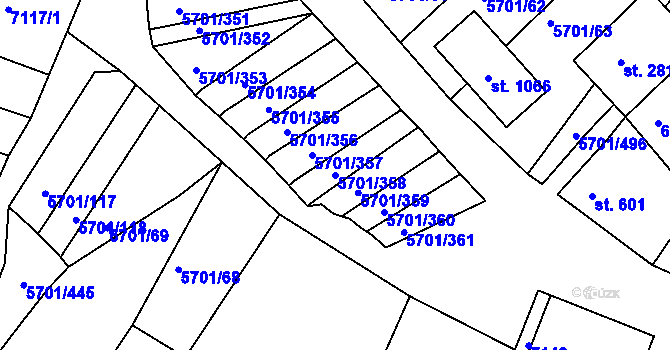 Parcela st. 5701/358 v KÚ Hrádek u Znojma, Katastrální mapa