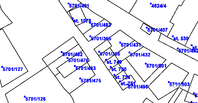 Parcela st. 5701/366 v KÚ Hrádek u Znojma, Katastrální mapa