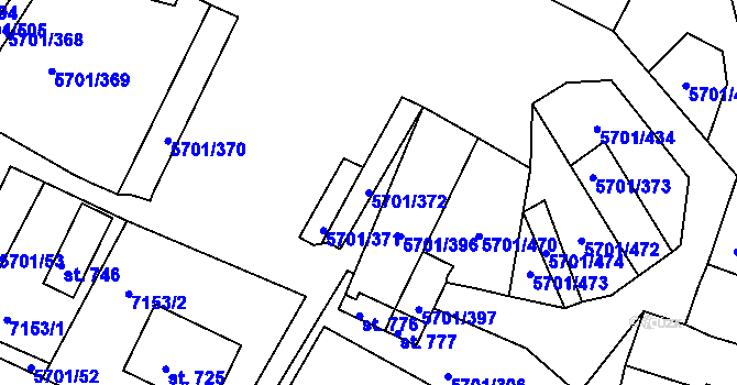 Parcela st. 5701/372 v KÚ Hrádek u Znojma, Katastrální mapa