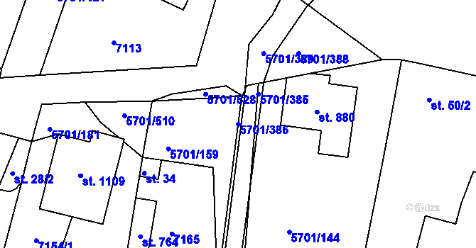 Parcela st. 5701/386 v KÚ Hrádek u Znojma, Katastrální mapa