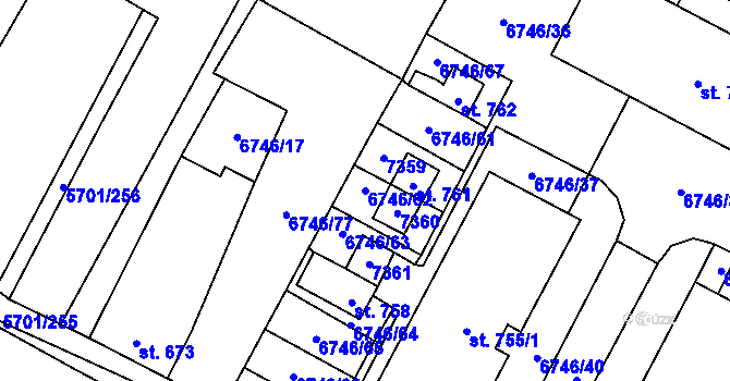 Parcela st. 6746/62 v KÚ Hrádek u Znojma, Katastrální mapa