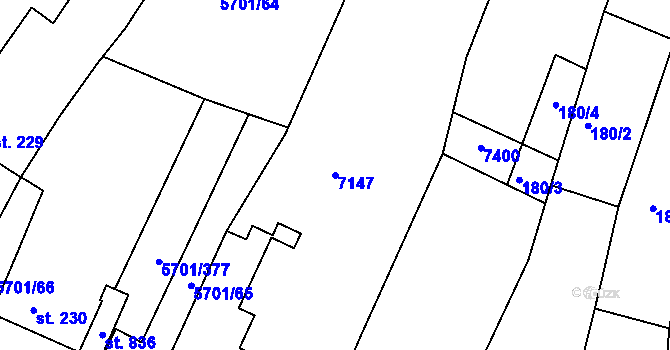 Parcela st. 7147 v KÚ Hrádek u Znojma, Katastrální mapa