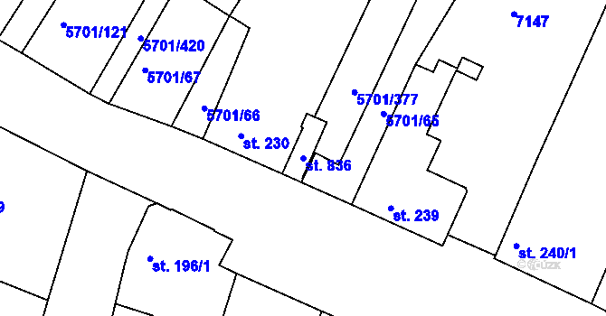 Parcela st. 836 v KÚ Hrádek u Znojma, Katastrální mapa