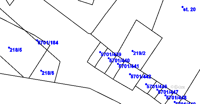 Parcela st. 5701/439 v KÚ Hrádek u Znojma, Katastrální mapa