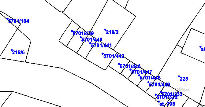 Parcela st. 5701/442 v KÚ Hrádek u Znojma, Katastrální mapa