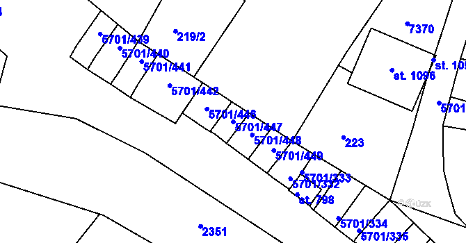 Parcela st. 5701/447 v KÚ Hrádek u Znojma, Katastrální mapa