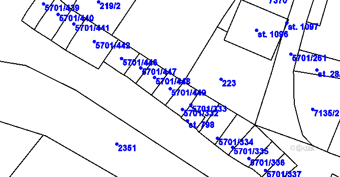 Parcela st. 5701/449 v KÚ Hrádek u Znojma, Katastrální mapa
