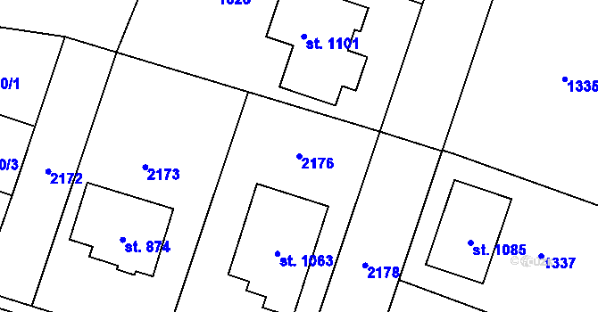 Parcela st. 2176 v KÚ Hrádek u Znojma, Katastrální mapa