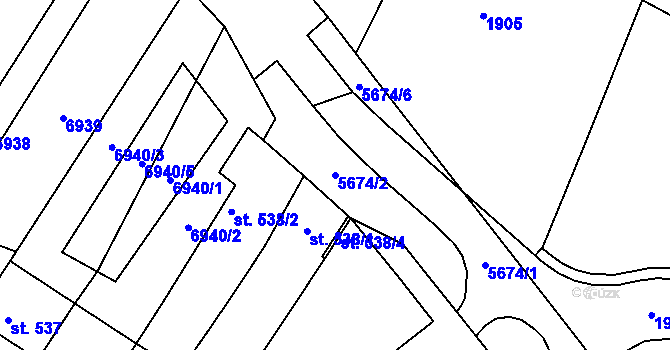 Parcela st. 5674/2 v KÚ Hrádek u Znojma, Katastrální mapa