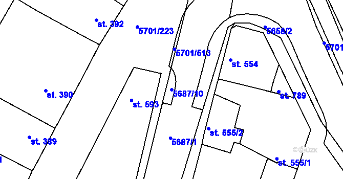 Parcela st. 5687/10 v KÚ Hrádek u Znojma, Katastrální mapa