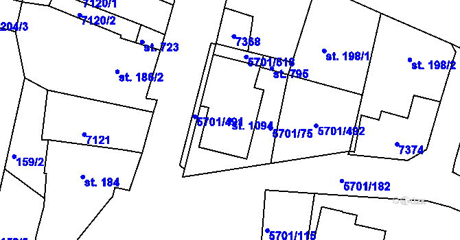 Parcela st. 1094 v KÚ Hrádek u Znojma, Katastrální mapa