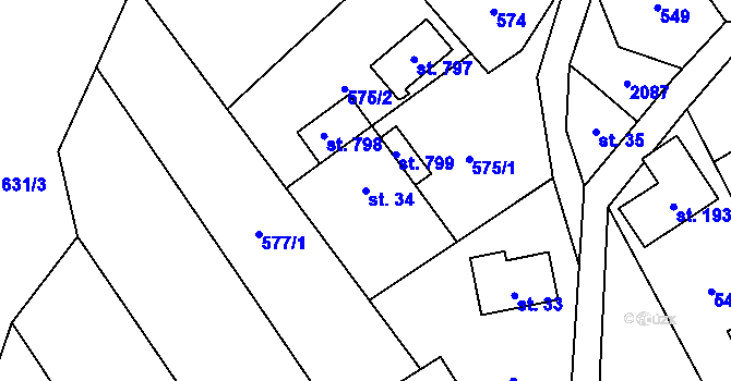 Parcela st. 34 v KÚ Hrádek, Katastrální mapa