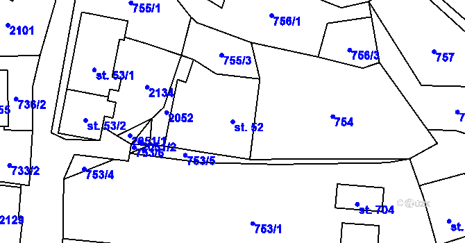 Parcela st. 52 v KÚ Hrádek, Katastrální mapa