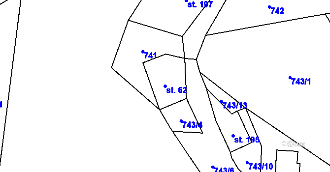 Parcela st. 62 v KÚ Hrádek, Katastrální mapa