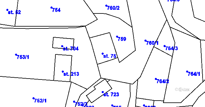 Parcela st. 75 v KÚ Hrádek, Katastrální mapa