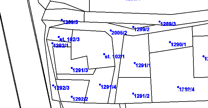 Parcela st. 102/1 v KÚ Hrádek, Katastrální mapa