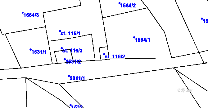 Parcela st. 116/2 v KÚ Hrádek, Katastrální mapa