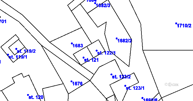 Parcela st. 122/1 v KÚ Hrádek, Katastrální mapa