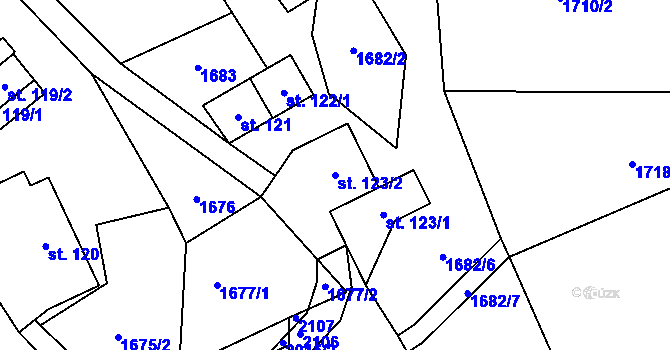 Parcela st. 123/2 v KÚ Hrádek, Katastrální mapa