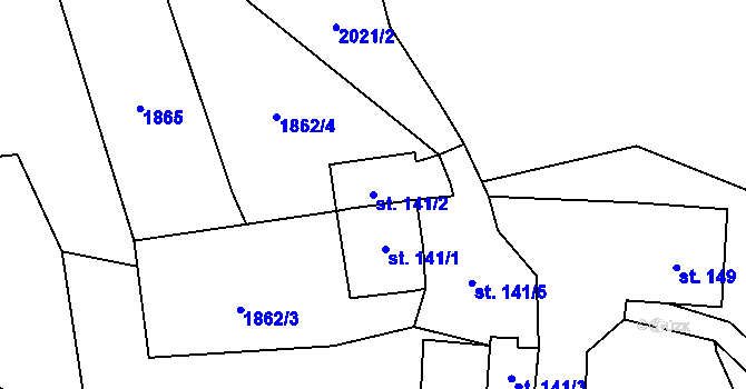 Parcela st. 141/2 v KÚ Hrádek, Katastrální mapa