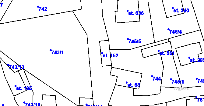 Parcela st. 152 v KÚ Hrádek, Katastrální mapa
