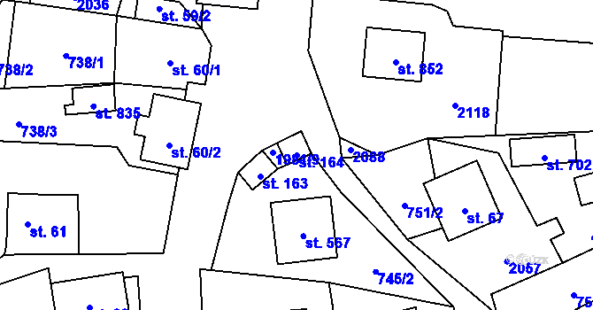 Parcela st. 164 v KÚ Hrádek, Katastrální mapa
