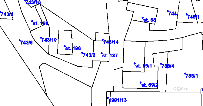 Parcela st. 187 v KÚ Hrádek, Katastrální mapa