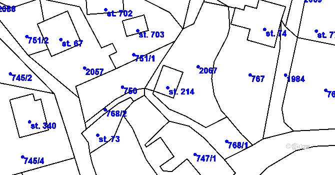 Parcela st. 214 v KÚ Hrádek, Katastrální mapa