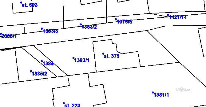Parcela st. 375 v KÚ Hrádek, Katastrální mapa