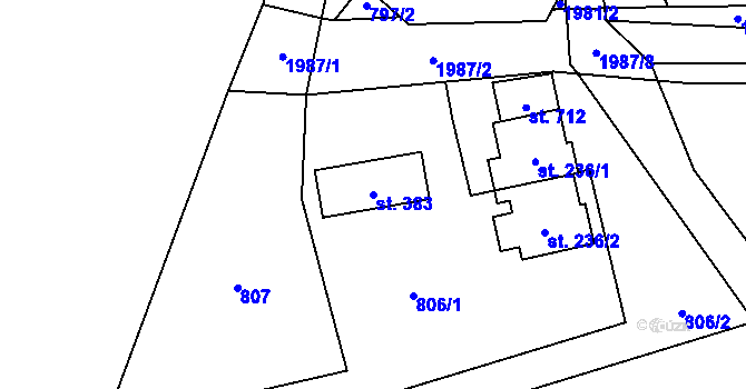 Parcela st. 383 v KÚ Hrádek, Katastrální mapa