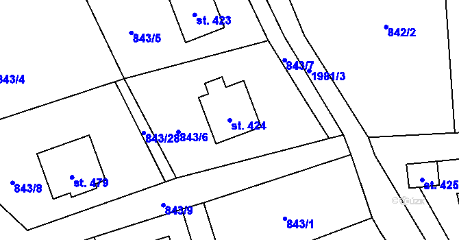 Parcela st. 424 v KÚ Hrádek, Katastrální mapa