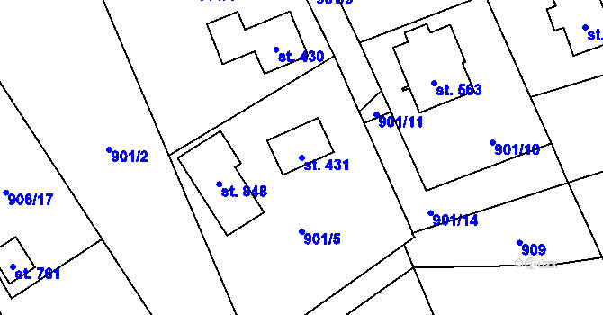 Parcela st. 431 v KÚ Hrádek, Katastrální mapa