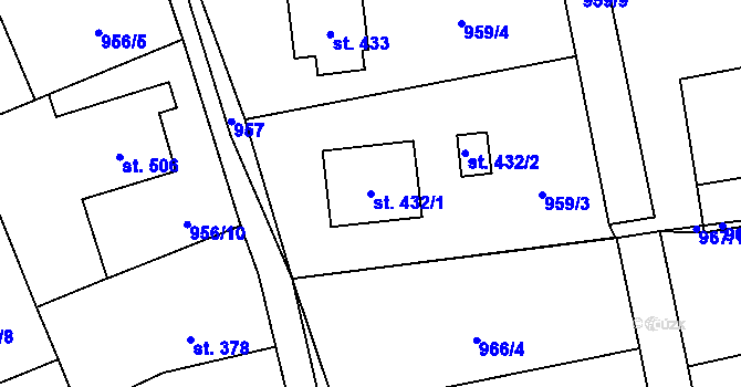 Parcela st. 432/1 v KÚ Hrádek, Katastrální mapa