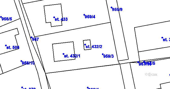 Parcela st. 432/2 v KÚ Hrádek, Katastrální mapa