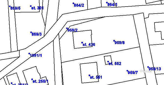 Parcela st. 436 v KÚ Hrádek, Katastrální mapa