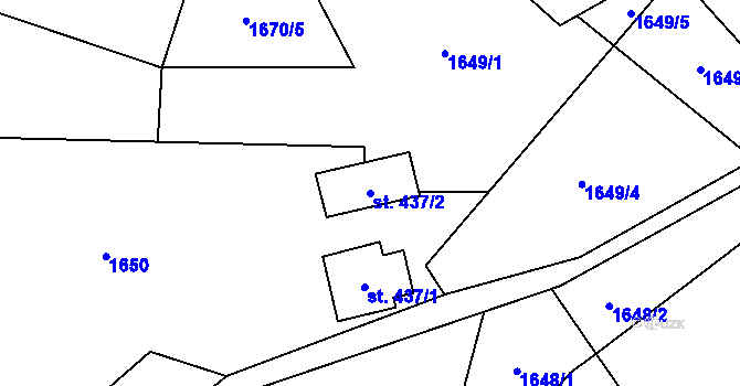 Parcela st. 437/2 v KÚ Hrádek, Katastrální mapa