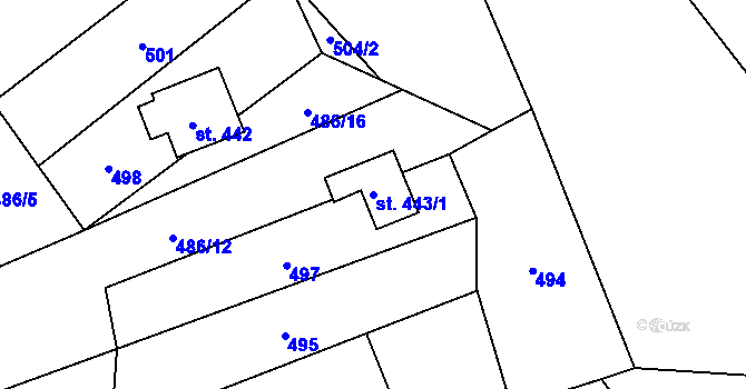 Parcela st. 443/1 v KÚ Hrádek, Katastrální mapa